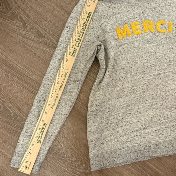 Talbots Gray Terry Sweater with Yellow 'MERCI' Women’s Size Medium Petite Preppy - Picture 7 of 8